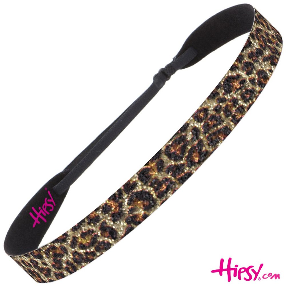 🎉HP🎉 Hipsy Adjustable NO SLIP Shimmer Glitter Cheetah Brown & Gold Headband